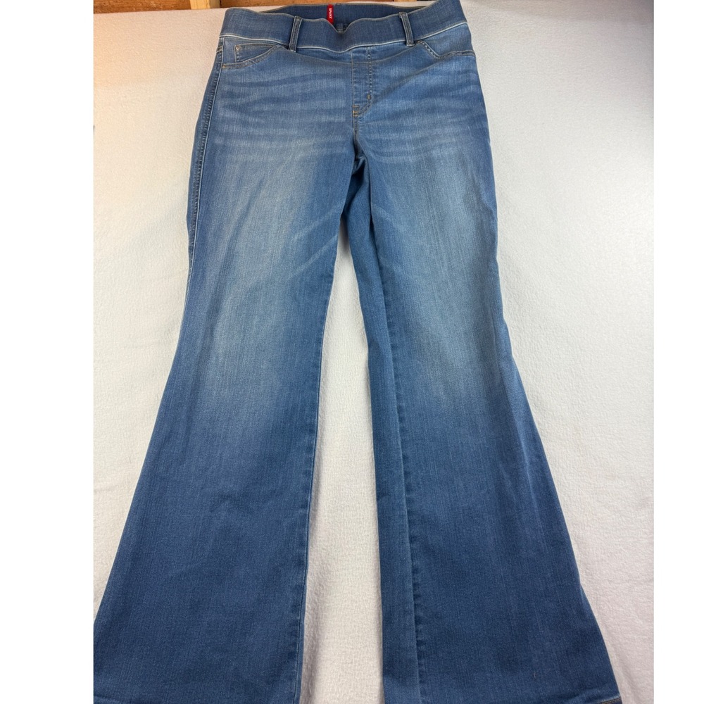 SPANX Women's Pull On Flare Leg Jeans, Denim Comfort Waist, Blue 1X